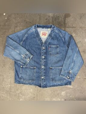 Levis Premium Union Engineer Chore Coat Jacket Blue Denim Cardigan Size Large